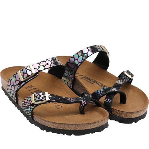 multi colored birkenstock sandals.